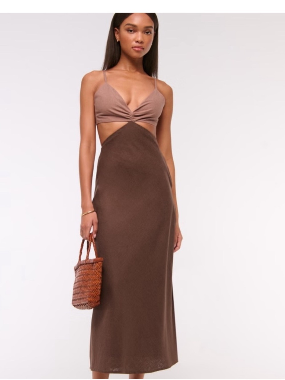 NWT Abercrombie & Fitch Brown Two-Tone Julia Cutout Maxi Dress - Women, Size XS